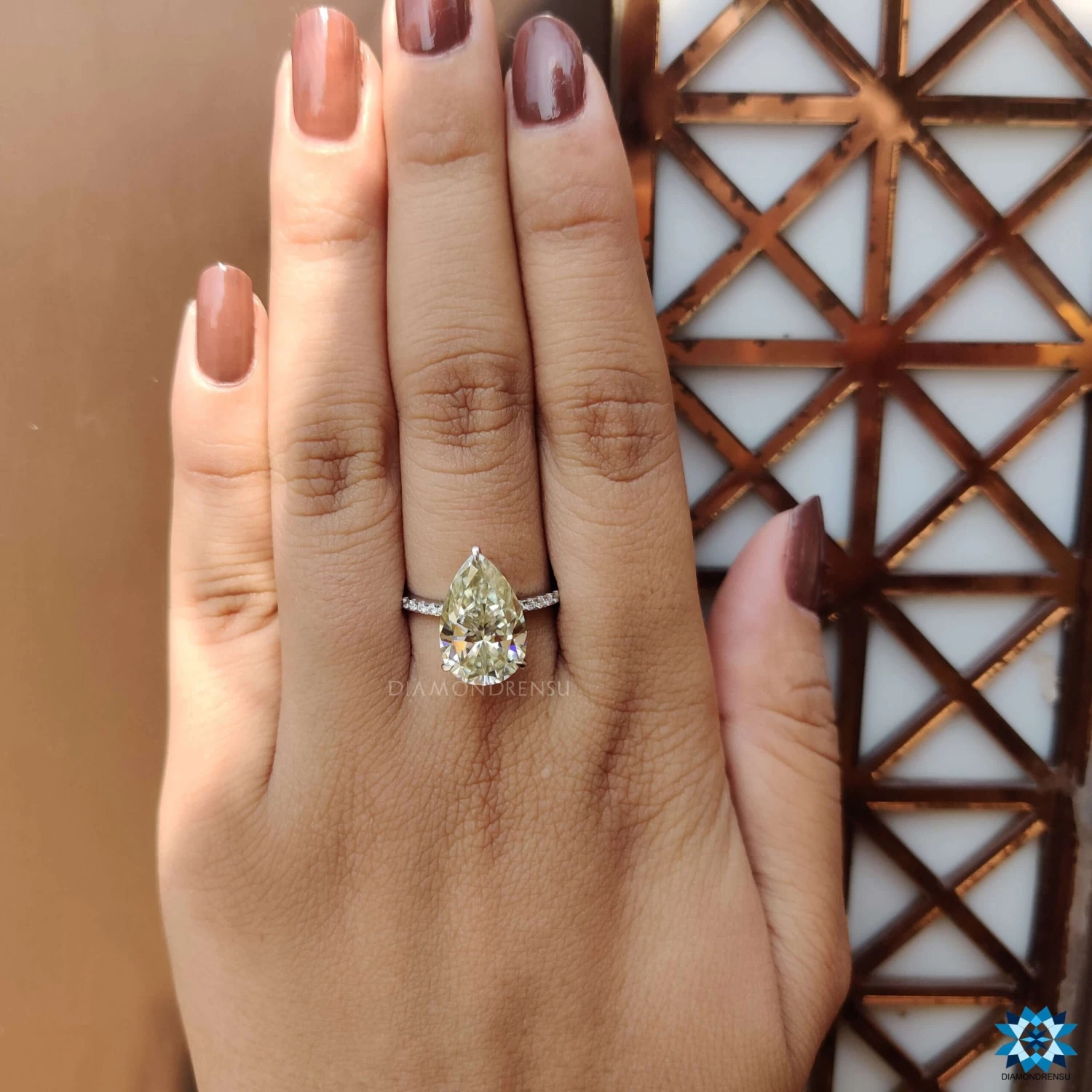 Unique 5.16 TCW Pear Cut Hidden Halo Pave Set Moissanite Engagement Ring - Image 6