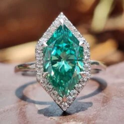 2.76 CT Dutch Marquise Cut Green Moissanite Halo Engagement Ring