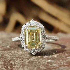 2.81 TW Canary Yellow Emerald Cut Vintage Moissanite Engagement Ring
