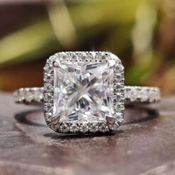 0.50 To 5.0 CT Princess Cut Moissanite Halo Engagement Ring For Women