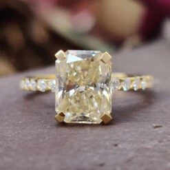 2.72 TCW Radiant Cut Light Yellow Moissanite Engagement Ring
