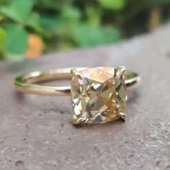 2.50 CT Yellow Cushion Old European Cut Statement Solitaire Wedding Ring