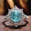Vintage Style 2.42 CT Portuguese Cut Cyan Blue Moissanite Engagement Ring