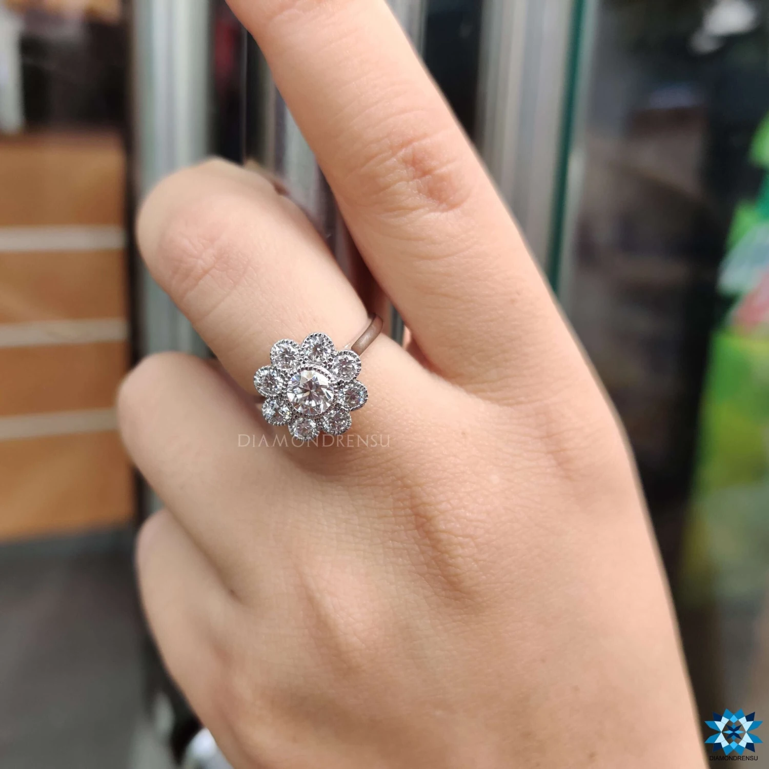 Flower Style, 1.52 TCW Round Cut Cluster Halo Moissanite Wedding Ring - Image 10