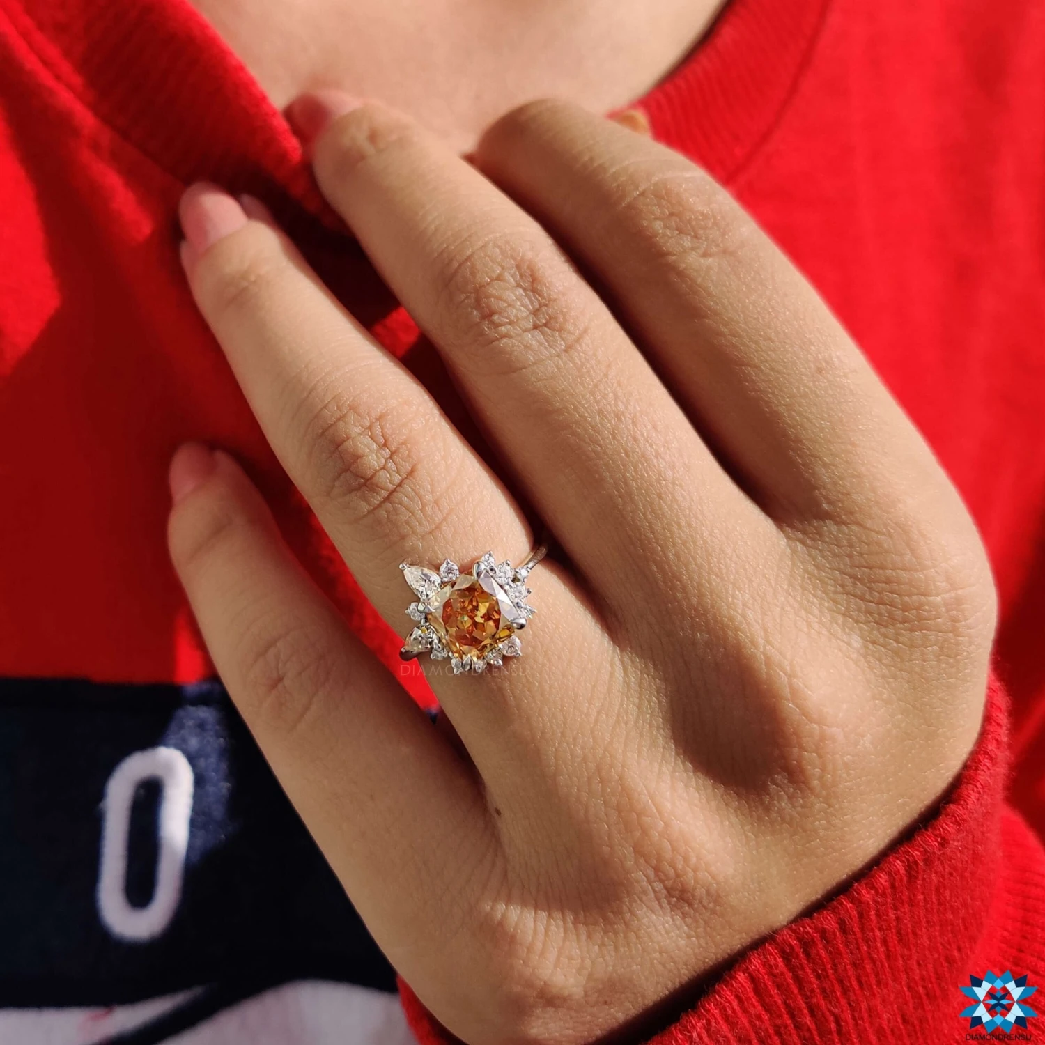 Vintage Style Engagement Ring, 2.3 TW Orange Cushion Rensu Cut Anniversary Gift Ring - Image 7