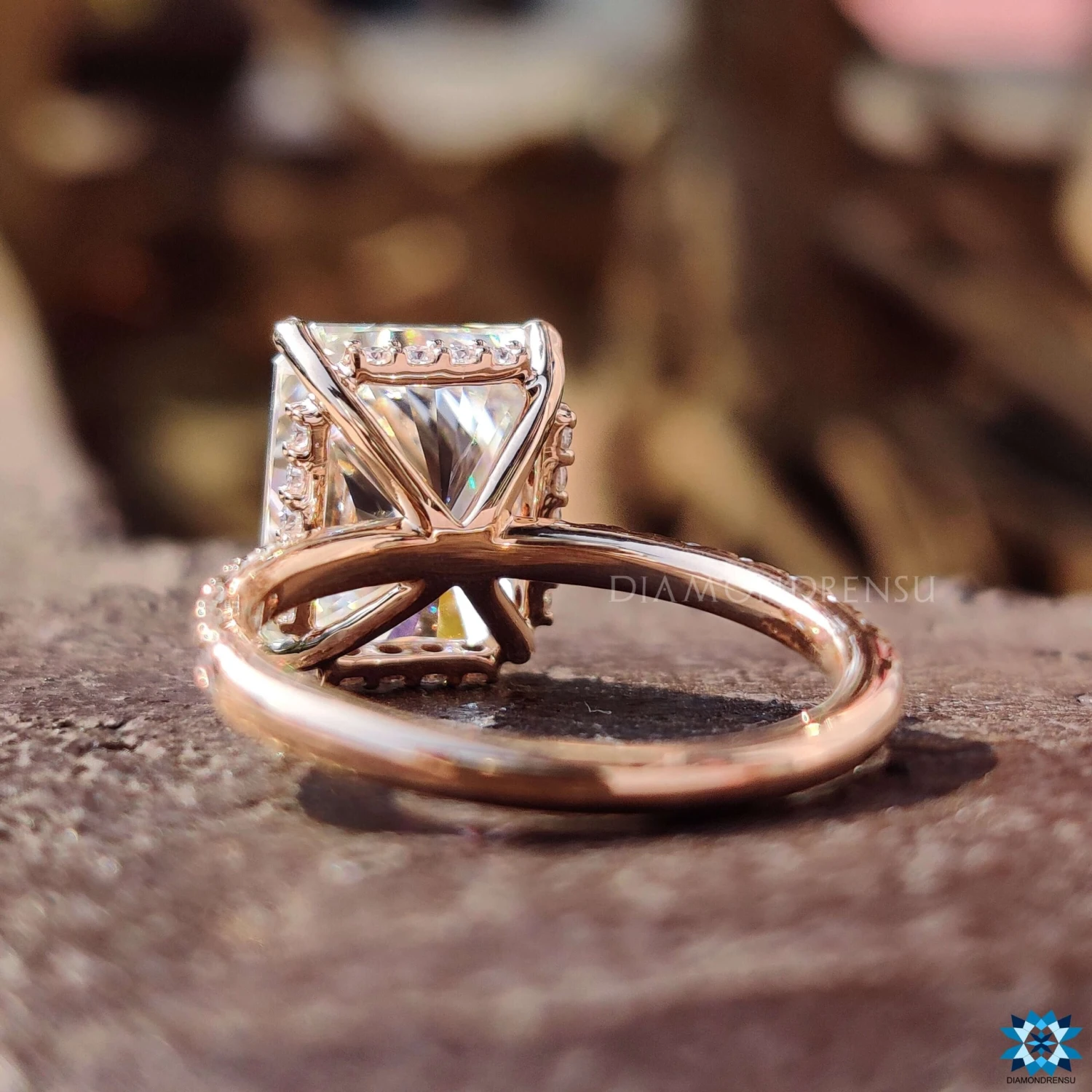 Radiant Cut Moissanite Engagement Ring, Hidden Halo Pave Set Rose Gold Moissanite Engagement Ring - Image 5