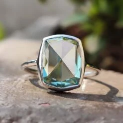 3.98 CT Elegant Cyan Blue Cushion Rose Cut Bezel Set Solitaire Engagement Ring