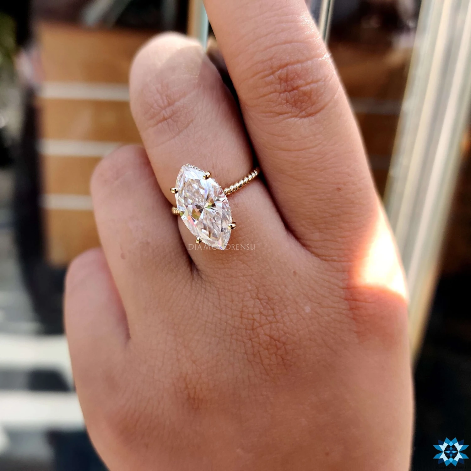 3.92 TCW Marquise Moissanite Twisted Hidden Halo Engagement Ring - Image 8