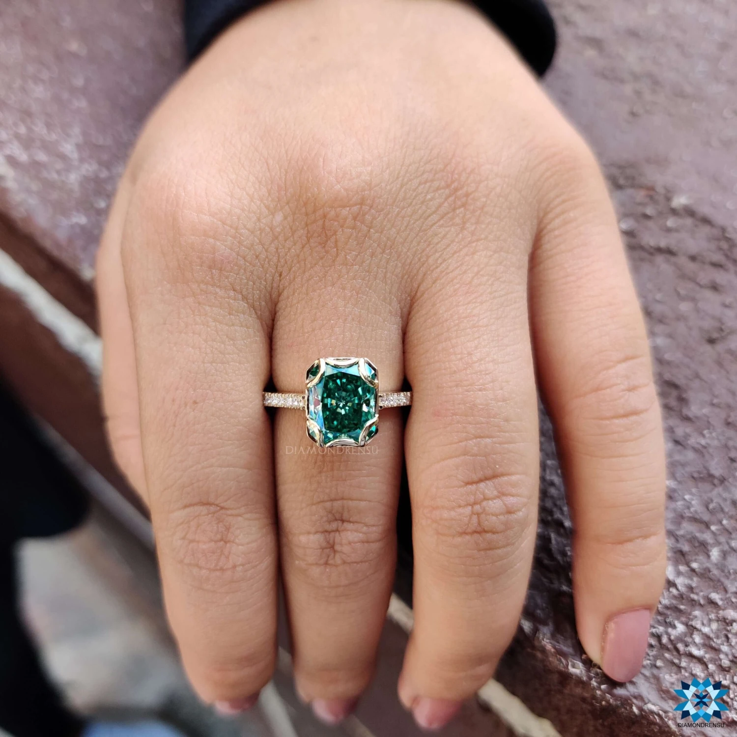 Vintage Style Engagement Ring, 3.30 CT Radiant Cut Green Moissanite Ring - Image 8