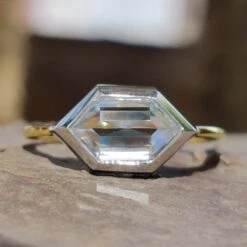 1.55 CT Hexagon Rose Cut East To West Moissanite Solitaire Ring