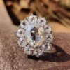 Vintage Style 11.89 DEW Oval Rose Cut With Round Rose Cut Cluster Halo Engagement Ring