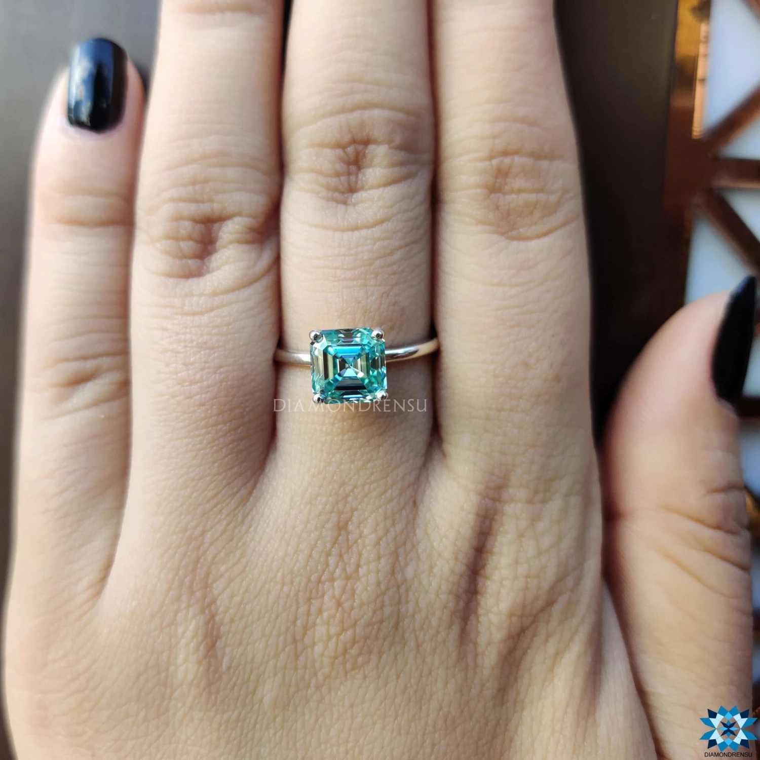 2.21 CT Asscher Step Cut Cyan Blue Moissanite Solitaire Wedding Ring - Image 8