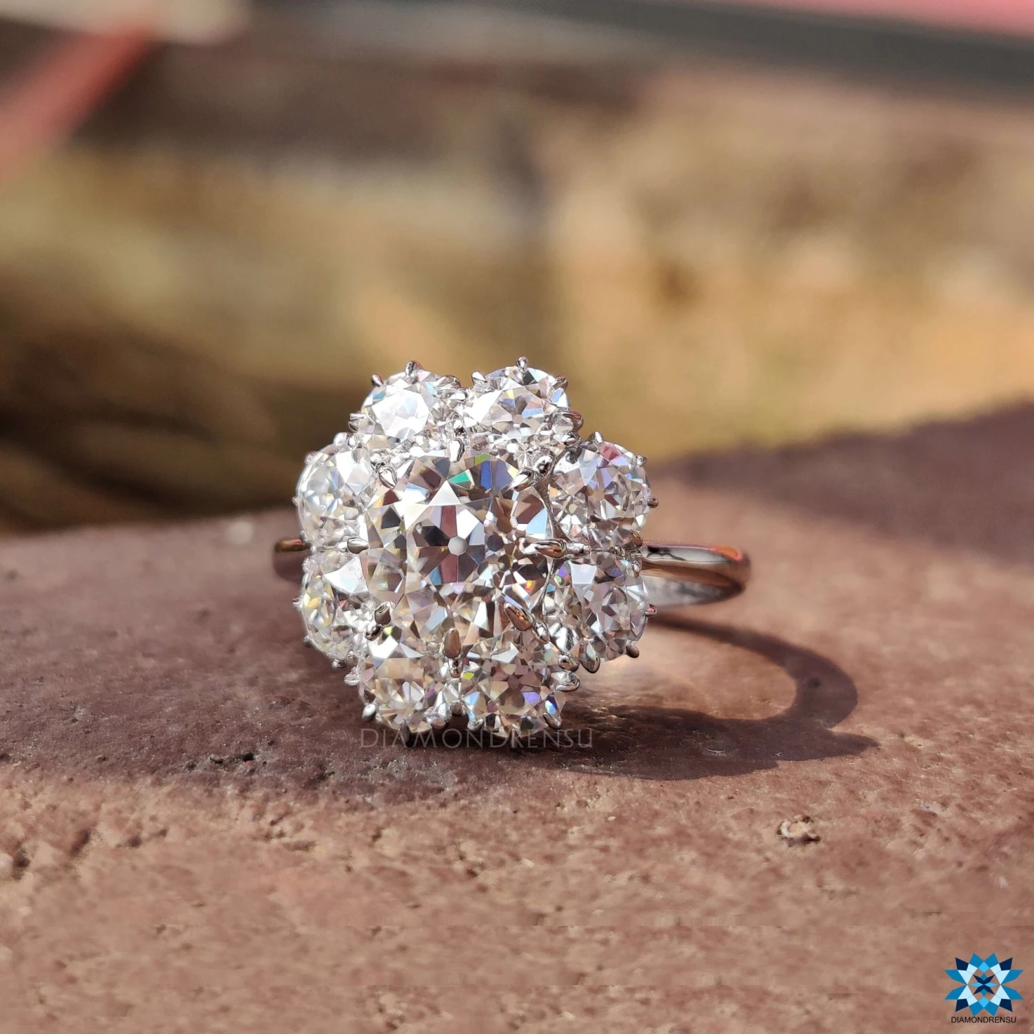 Cluster Halo 3.41 TW Old European Cut Moissanite Wedding Ring - Image 4