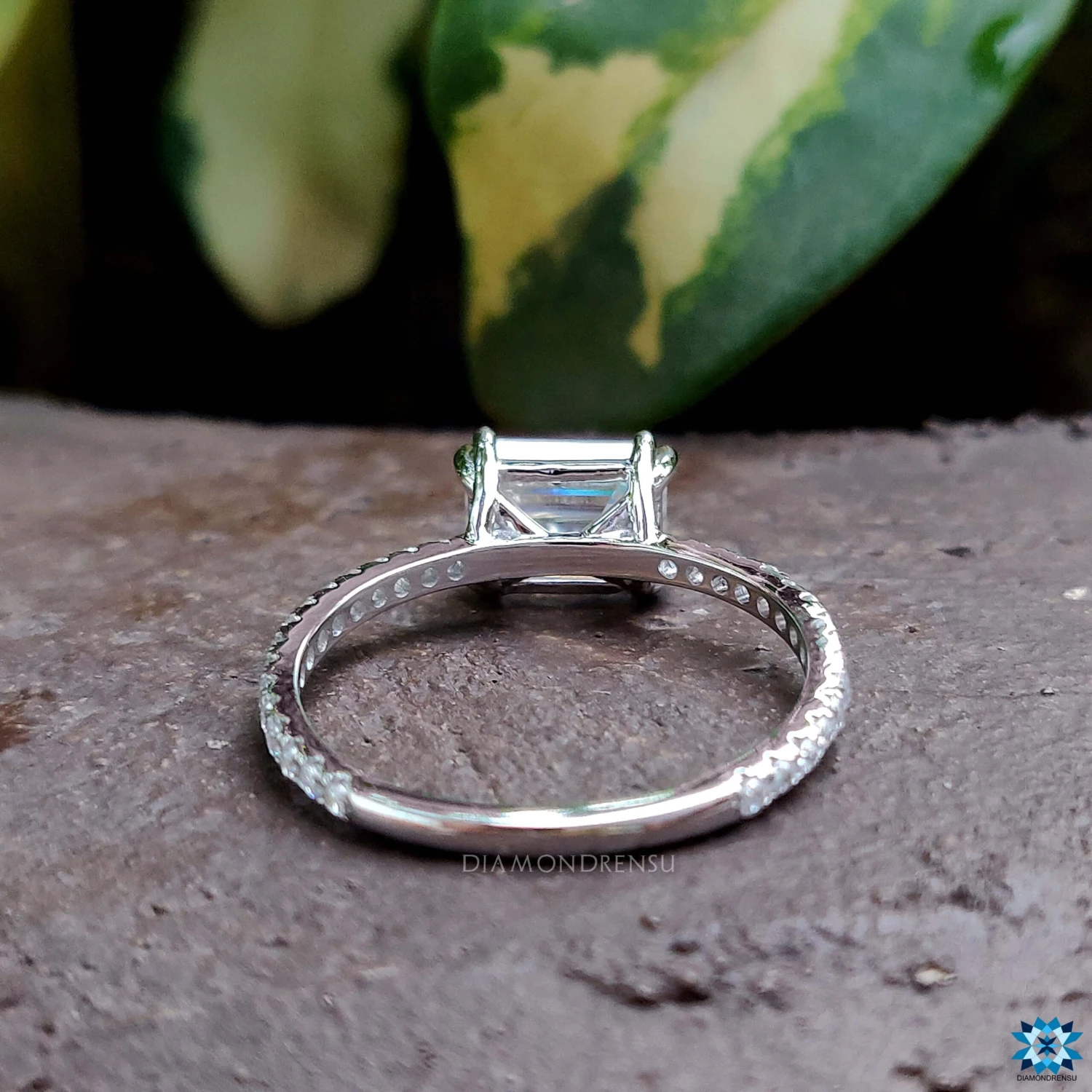 2.30 TCW Emerald Cut East To West Moissanite Engagement Ring, Pave Setting Anniversary Gift Ring - Image 5