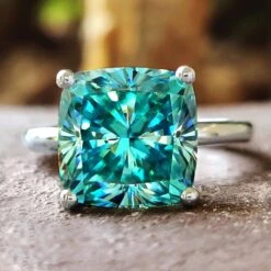 5.13 CT Cushion Cut Moissanite Engagement Ring, Cyan Blue Solitaire Moissanite Ring