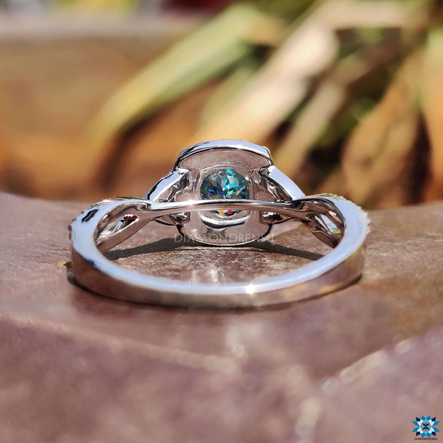 1.0 CT Portuguese Cut Twisted Pave Shank Cyan Blue Moissanite Ring - Image 3