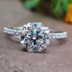 1.83 TCW Octagon Cut Hidden Halo Pave Set Moissanite Wedding Ring
