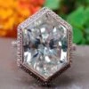 7.12 TCW Elongated Hexagon Double Row Pave Set Moissanite Engagement Ring