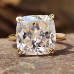 Unique 7.40 TCW Cushion Rensu Cut Hidden Halo Moissanite Engagement Ring