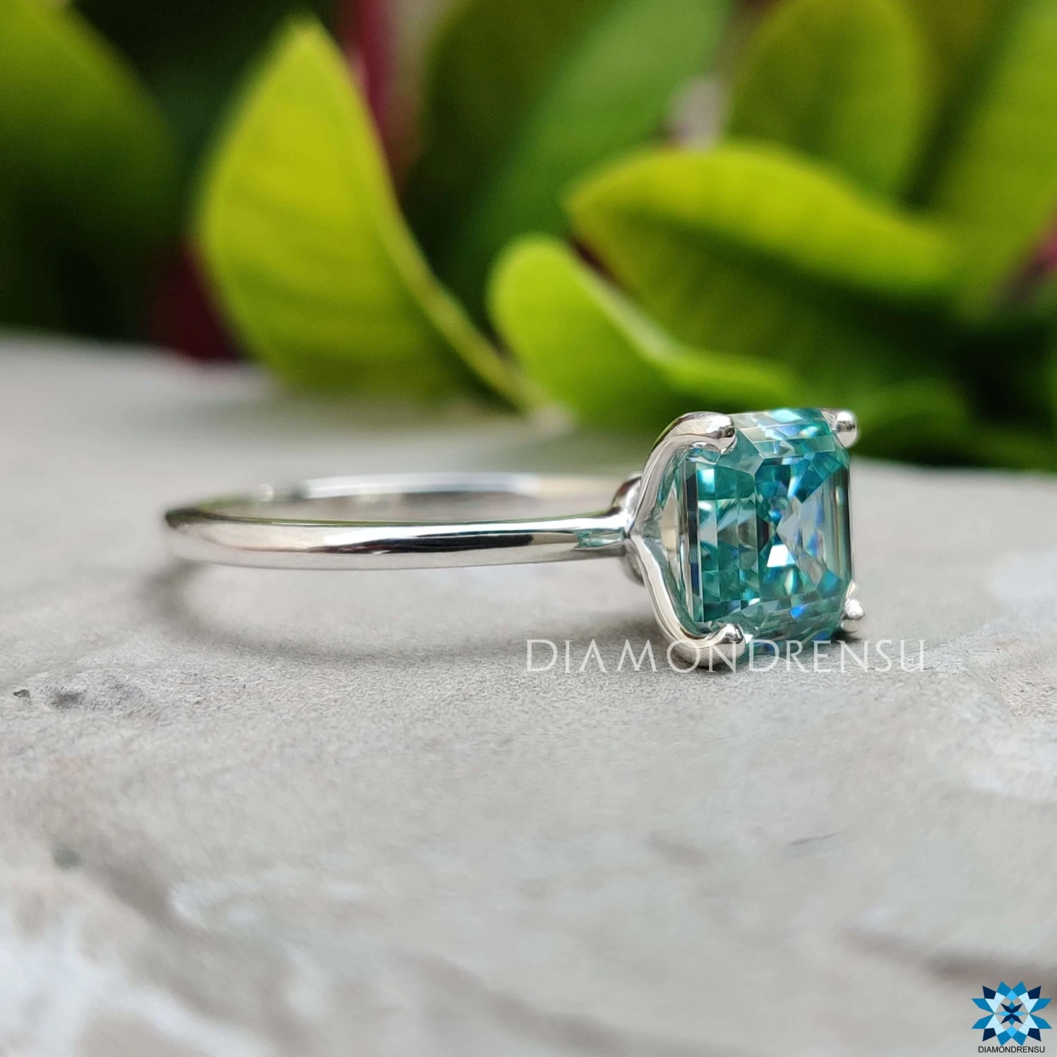 2.21 CT Asscher Step Cut Cyan Blue Moissanite Solitaire Wedding Ring - Image 3