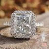 4.25 TCW Radiant Cut Light Gray Moissanite Halo Engagement Ring