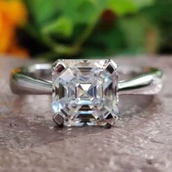 2.10 CT Octavia Cut Colorless Moissanite Tapered Band Solitaire Engagement Ring