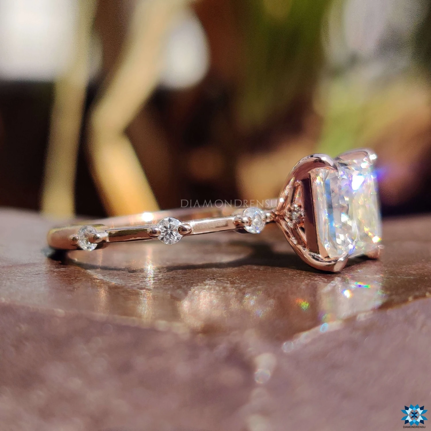 1.59 CT Princess Cut Floating Bubble Pave Moissanite Engagement Ring - Image 3