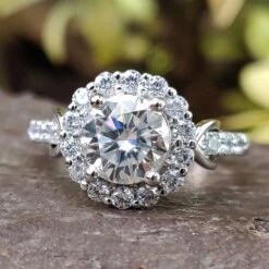 Round Cut Moissanite Diamond Infinity Pave Halo Engagement Ring