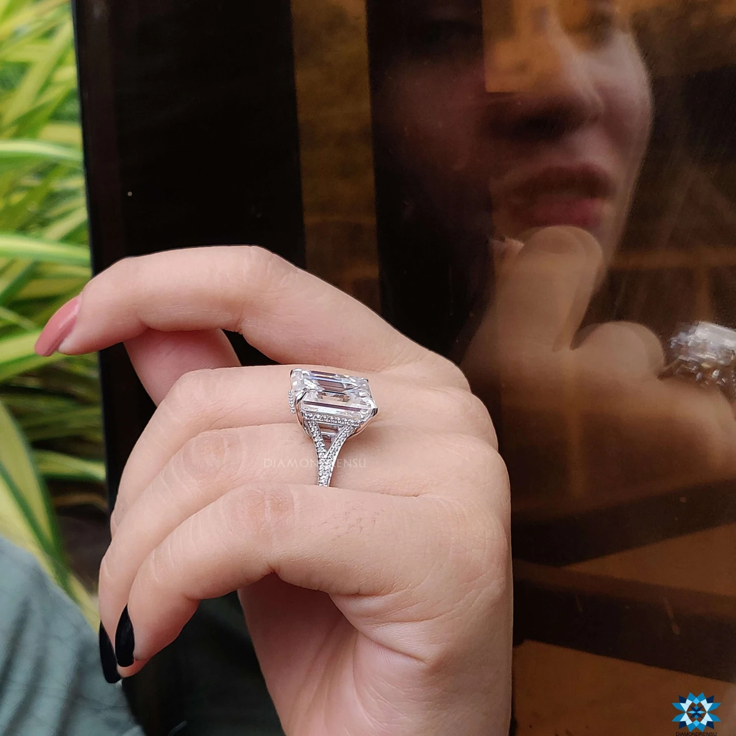 11.60 TCW Emerald Cut Classic Split Shank Moissanite Engagement Ring - Image 7