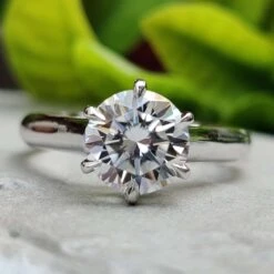 1.96 CT Round Colorless Six Prong Solitaire Engagement Ring