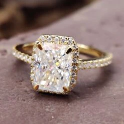 1.82 CT Radiant Petite Pave Halo And Hidden Halo Moissanite Engagement Ring