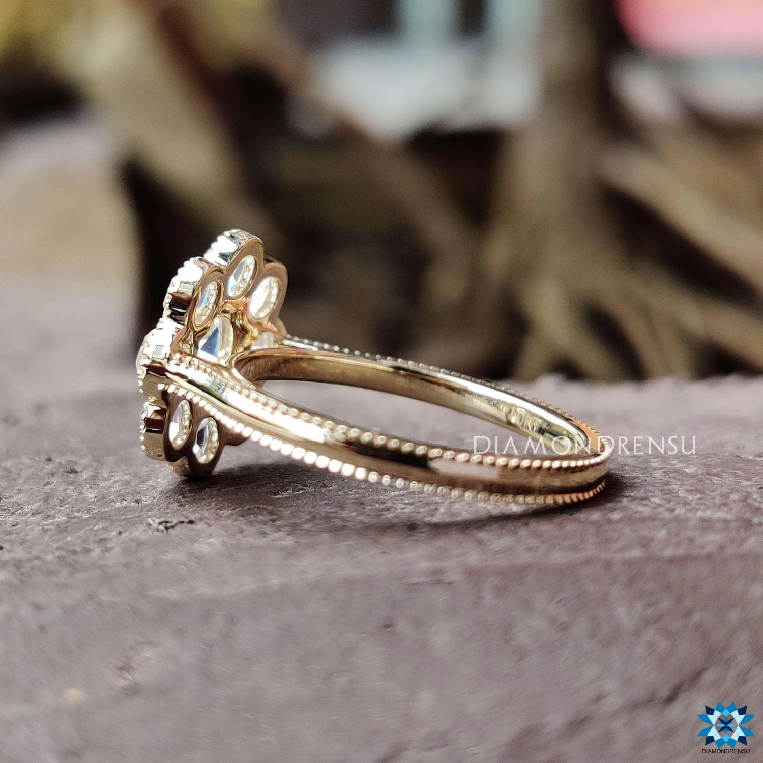 1.72 TCW Round Rose Cut Dazzling Cluster Halo Moissanite Engagement Ring - Image 4