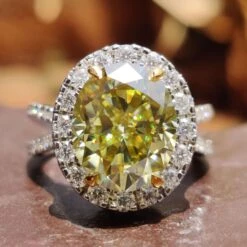 Unique Split Shank 4.50 CT Canary Yellow Oval Moissanite Halo Engagement Ring