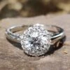 Unique Art Deco 1.35 TCW Round Moissanite Halo Engagement Ring