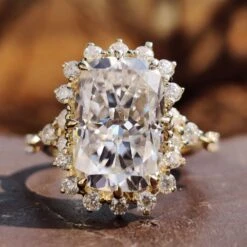 Vintage Engagement Ring, 5.19 TW Cushion Rensu Cut Halo Engagement Ring