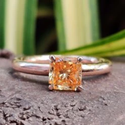 1.12 CT Orange Square Radiant Classic Solitaire Moissanite Engagement Ring