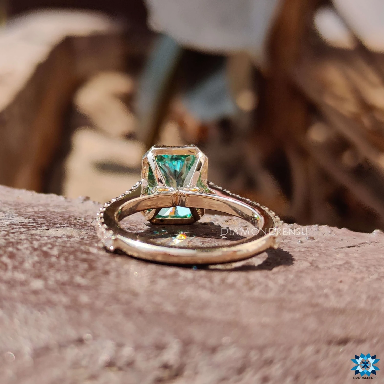 Vintage Style Engagement Ring, 3.30 CT Radiant Cut Green Moissanite Ring - Image 3