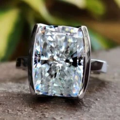 8.15 CT Elongated Cushion Cut Half Bezel Solitaire Engagement Ring