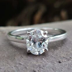 Classic Comfort Fit Cathedral Oval Cut Moissanite Engagement Ring