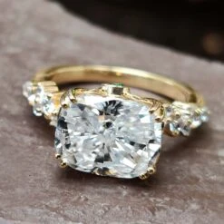 Antique Vintage Style Engagement Ring, 2.75 CT Cushion Cut East To West Moissanite Ring, Anniversary Gift Ring