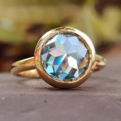 Lovely Round Rose Cut Bezel Set Solitaire Engagement Ring