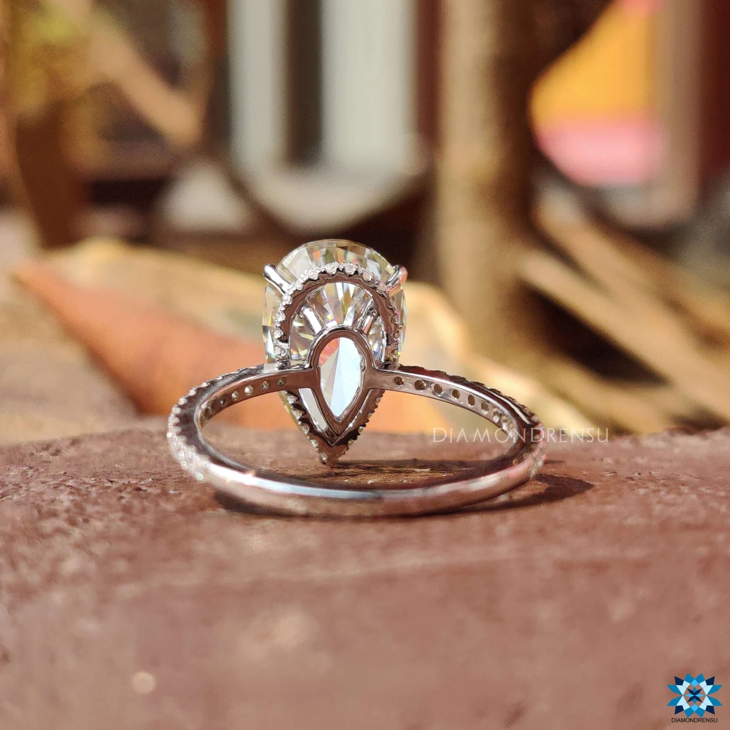 Unique 5.16 TCW Pear Cut Hidden Halo Pave Set Moissanite Engagement Ring - Image 5