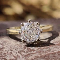 Unique 1.48 CT Portuguese Cut Traditional Cathedral Set Moissanite Solitaire Engagement Ring
