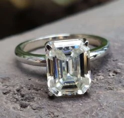 3.15 CT Emerald Cut Colorless Solitaire Engagement Ring