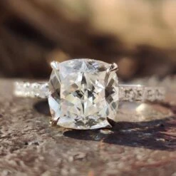 3.07 TCW Cushion Divine Hidden Halo Pave Set Unique Moissanite Engagement Ring