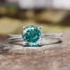 Milgrain Tapered Shank 1.01 CT Cyan Blue Portuguese Cut Moissanite Solitaire Engagement Ring