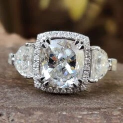 Cushion Divine With Side Half-Moon And Baguette Vintage Engagement Ring