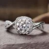 Contemporary Twisted Shank Halo Engagement Ring, 1.39 TCW Round Brilliant Cut Moissanite Engagement Ring