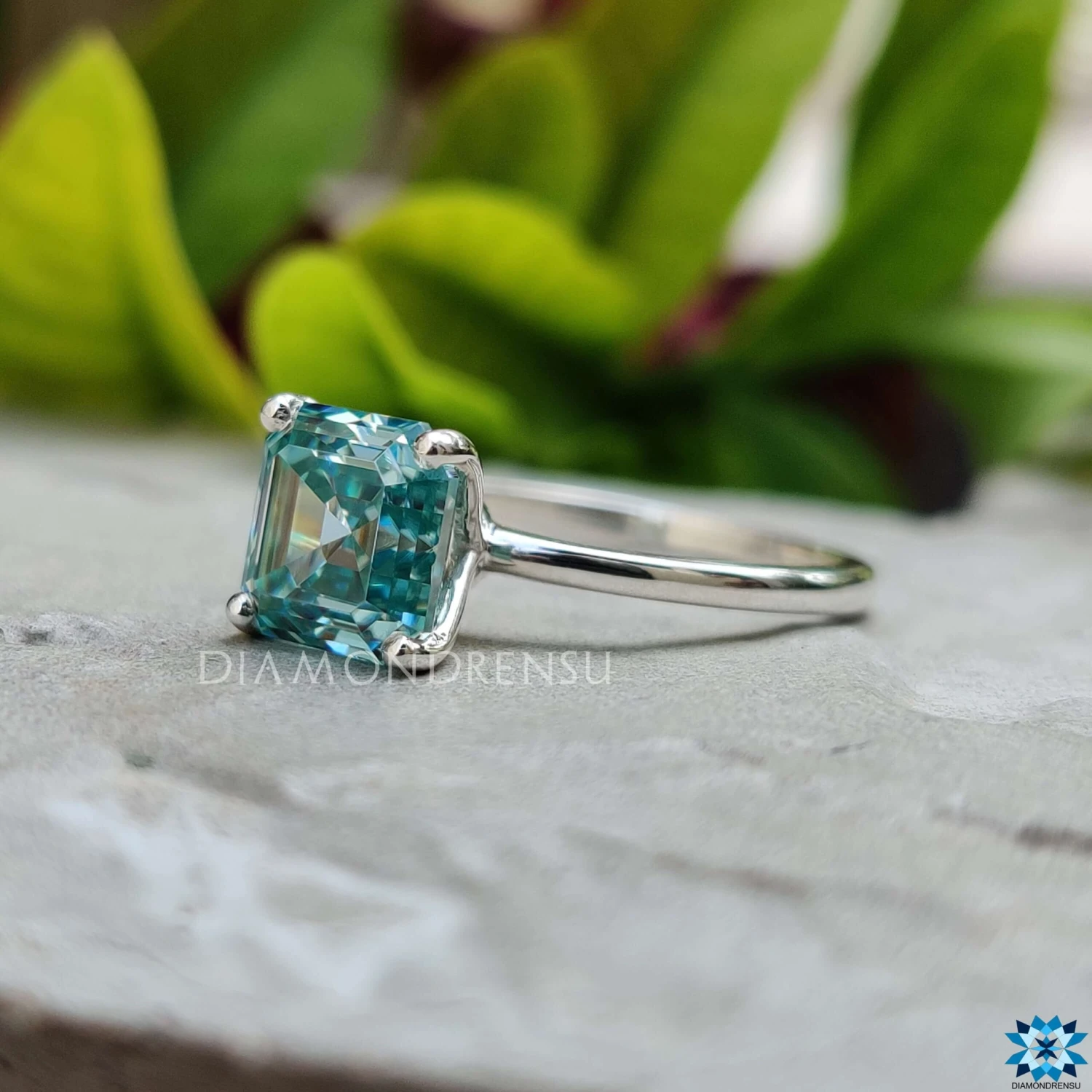 2.21 CT Asscher Step Cut Cyan Blue Moissanite Solitaire Wedding Ring - Image 4