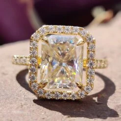 3.53 CT Radiant Pave Halo And Shank Moissanite Engagement Ring